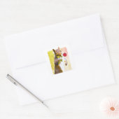 Schattigee Eekhoorn met Rode Rose Waterverf Envelo Vierkante Sticker (Envelop)