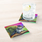 Schattigee eekhoorn op de tak glazen onderzetter (Schuin)