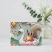 Schattigee Eekhoorn op een Roze en Witte Zwaan Flo Briefkaart (Staand voorkant)