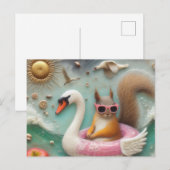 Schattigee Eekhoorn op een Roze en Witte Zwaan Flo Briefkaart (Voorkant / Achterkant)
