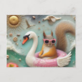 Schattigee Eekhoorn op een Roze en Witte Zwaan Flo Briefkaart (Voorkant)