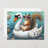 Schattigee Eekhoorn op een Swan Floatie Briefkaart (Voorkant / Achterkant)