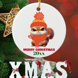 Schattigee Eekhoorn Santa Hat Vrolijk Kerstfeest,  Glas Ornament