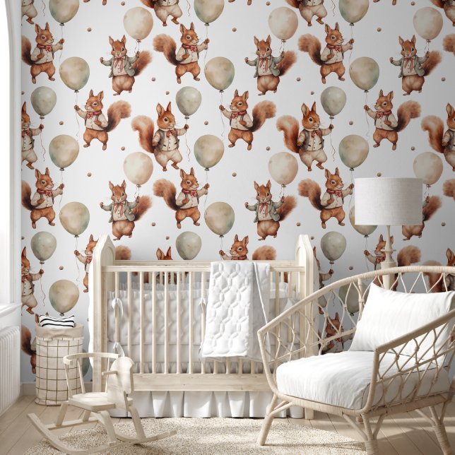 Schattigee eekhoorn vasthouden ballonnen schillen  behang (Kinderen)