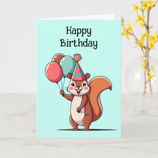 Schattigee eekhoorn verjaardag kaart (Gele Bloem)