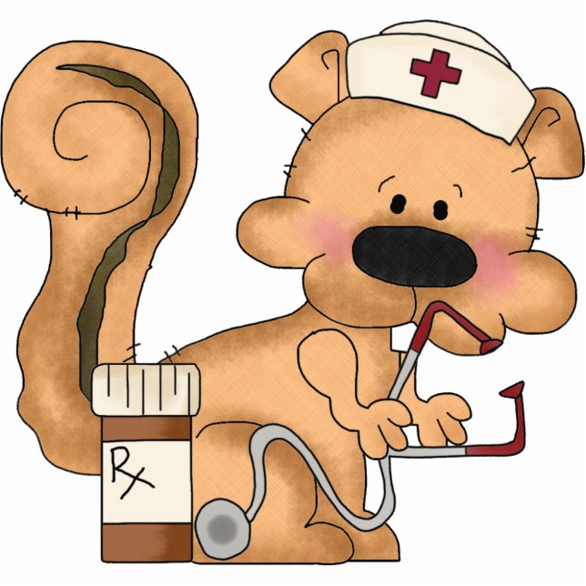 Schattigee eekhoorn verpleegkundige sculptuur staand fotobeeldje  (Voorkant)