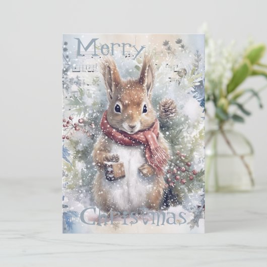 Schattigee eekhoorn winterkerst feestdagenkaart (Staand voorkant)