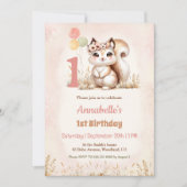 Schattigee Eekhoorn Woodland Boho Meisje 1e Verjaa Kaart (Voorkant)