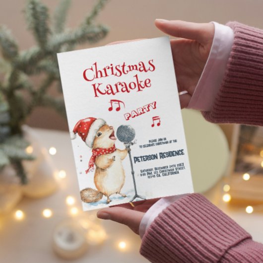 Schattigee eekhoorn zingen kerst karaoke party kaart