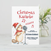 Schattigee eekhoorn zingen kerst karaoke party kaart (Staand voorkant)