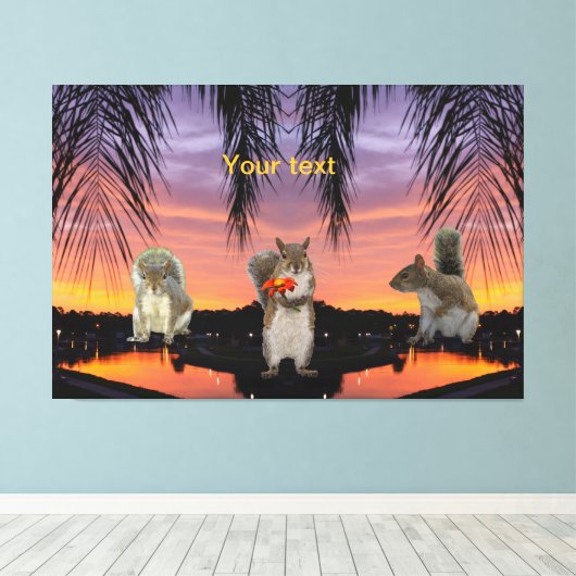 Schattigee eekhoorns bij tropische zonsondergang canvas afdruk (Insitu (Houten vloer))