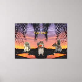 Schattigee eekhoorns bij tropische zonsondergang canvas afdruk