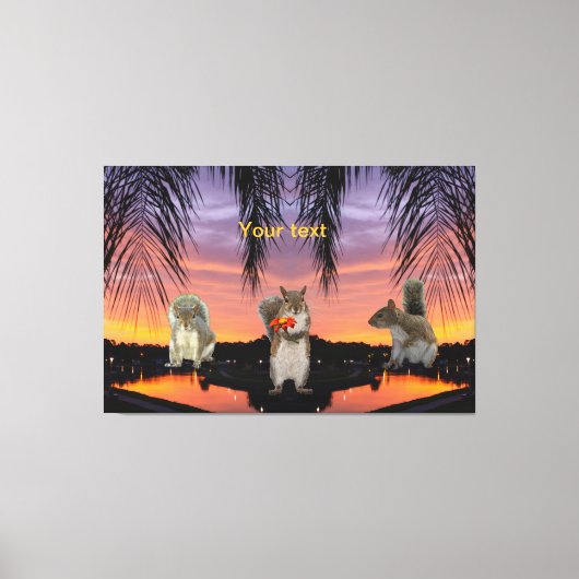 Schattigee eekhoorns bij tropische zonsondergang canvas afdruk (Voorkant)