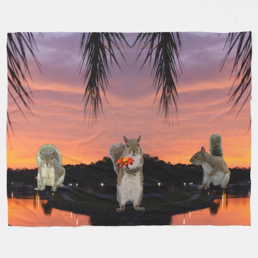 Schattigee eekhoorns bij zonsondergang fleece deken (Voorkant (Horizontaal))