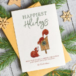 Schattigee eekhoorns foto collage vakantie Kaart<br><div class="desc">Deze schattige vakantieeekhoorns fotocollage kerstkaart is de perfecte manier om de hoogtepunten van uw jaar te delen en dit kerstseizoen vreugde te verspreiden. Deze kaart is voorzien van een hartverwarmende waterverf van twee schattige eekhoorns op een feestelijk vogelhuisje, het zetten van de vrolijke toon. De gewaagde tekst "Happiest Feestdagen" voegt...</div>