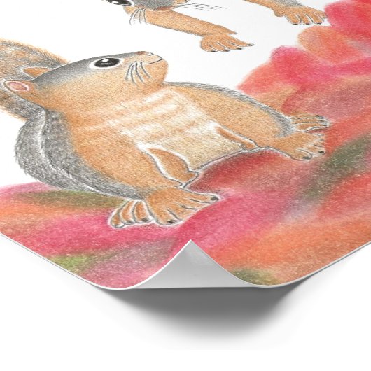 Schattigee Eekhoorns Gevallen verlaat Nursery Art Poster (Hoek)