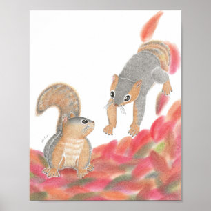 Schattigee Eekhoorns Gevallen verlaat Nursery Art  Poster