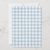 Schattigee eend blauw gingham 1e verjaardag kaart (Achterkant)