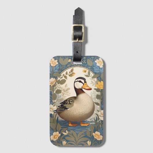 Schattigee eend  bloemige Natuur geïnspireerd Bagagelabel (Voorkant (verticaal))