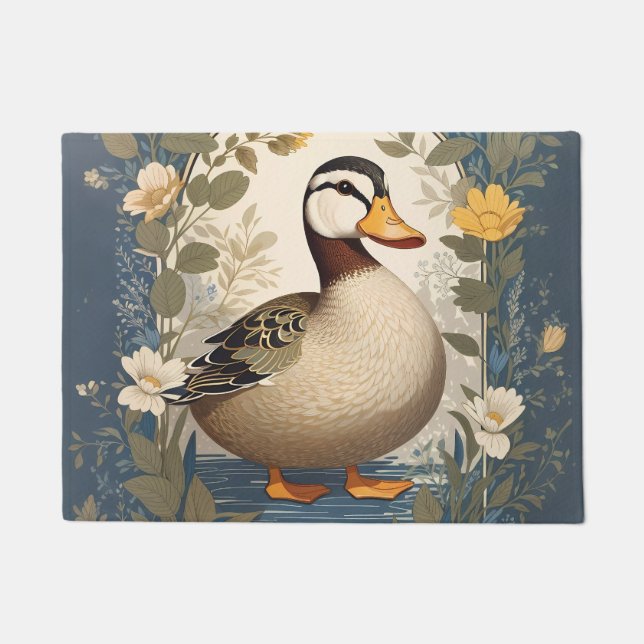 Schattigee eend  bloemige Natuur geïnspireerd Deurmat (Voorkant)