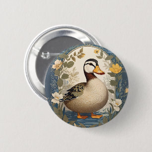 Schattigee eend bloemige Natuur geïnspireerd Ronde Button 5,7 Cm