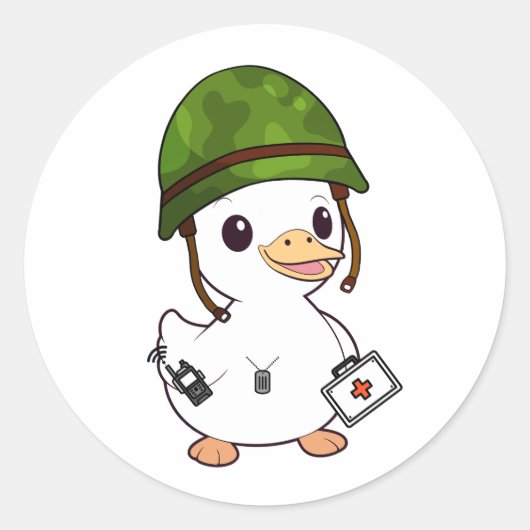 Schattigee eend die legerhelm draagt ronde sticker (Voorkant)