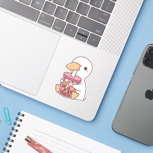 Schattigee eend Drink Boba Tea Sticker (Laptop met iPhone)