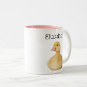Schattigee eend gepersonaliseerde naam tweekleurige koffiemok (Voorkant rechts)
