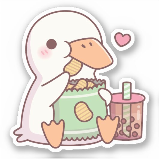 Schattigee eend houdt van aardappelchips en Boba-t Sticker (Voorkant)