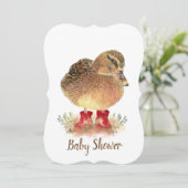 Schattigee eend in rode laarzen Baby shower Kaart (Staand voorkant)
