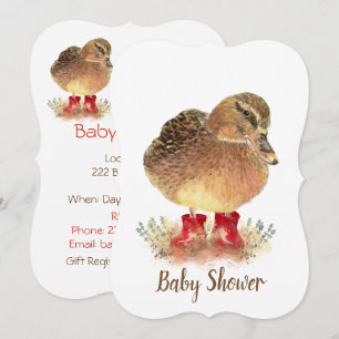 Schattigee eend in rode laarzen Baby shower Kaart
