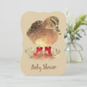 Schattigee eend in rode laarzen Baby shower Kaart (Staand voorkant)