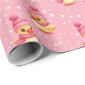 Schattigee eend in roze en sneeuwvlok cadeaupapier (Rol Hoek)