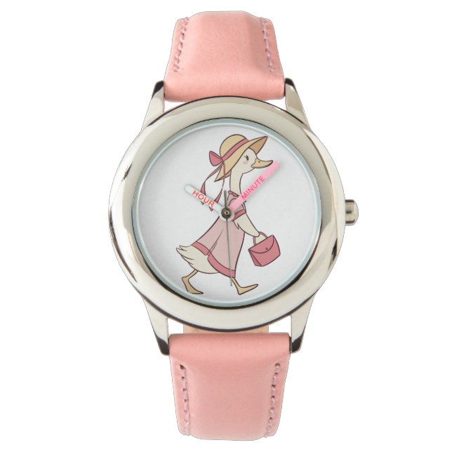 Schattigee eend in roze jurk Kinderen Horloge (Voorkant)