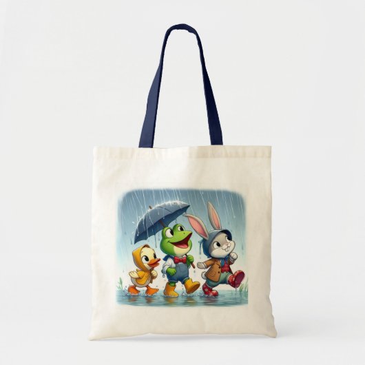 Schattigee eend, kikker, konijn in de regen tote bag (Voorkant)