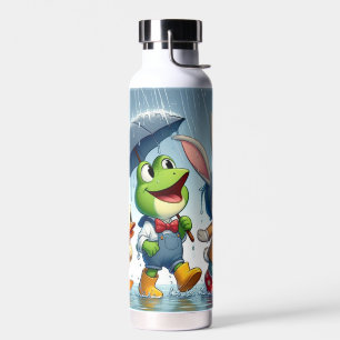 Schattigee eend, kikker, konijn in de regen waterfles