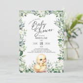 Schattigee eend met boog Baby shower uitnodiging (Staand voorkant)