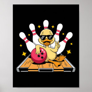 Schattigee eend met zonnebril spelen bowling voor poster