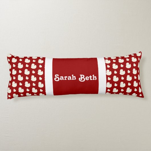Schattigee eenden, karmozijnrood en wit, jouw naam lichaamskussen (Achterkant)