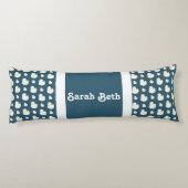 Schattigee eenden, leisteen blauw & wit, jouw naam lichaamskussen (Achterkant)