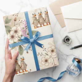 Schattigee eenden met bloemen cadeaupapier