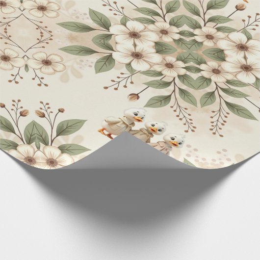 Schattigee eenden met bloemen cadeaupapier (Hoek)