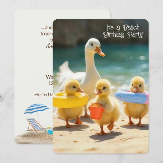 Schattigee eenden op het strand voor een verjaarda kaart (Voorkant / Achterkant)