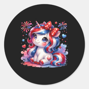 Schattigee eenhoorn 4 juli meisjes Kinder Amerikaa Ronde Sticker