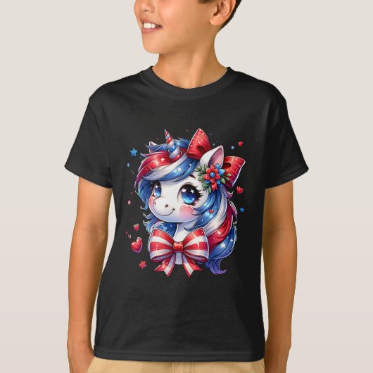 Schattigee eenhoorn 4 juli meisjes Kinder Amerikaa T-shirt (Voorkant)