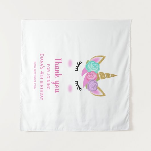 Schattigee eenhoorn 4e verjaardag meisje dank u ba wandkleed (Voorkant (horizontaal))