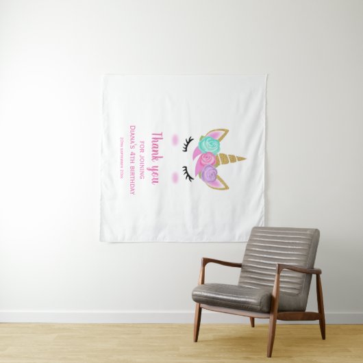 Schattigee eenhoorn 4e verjaardag meisje dank u ba wandkleed (In Situ (horizontaal))