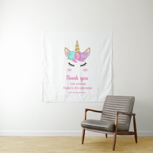 Schattigee eenhoorn 4e verjaardag meisje dank u ba wandkleed (In situ)