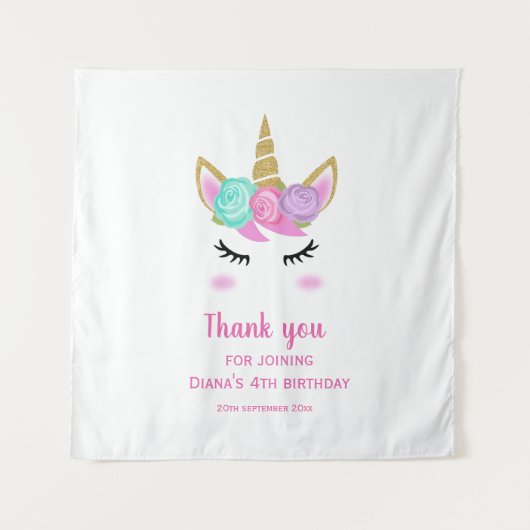 Schattigee eenhoorn 4e verjaardag meisje dank u ba wandkleed (Voorkant)