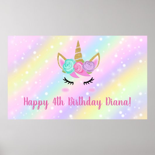 Schattigee eenhoorn 4e verjaardag meisje poster (Voorkant)